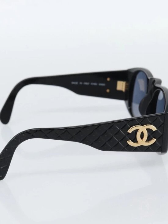 CHANEL COCO Mark Sunglasses plastic Black CC Auth 188635M main image 4
